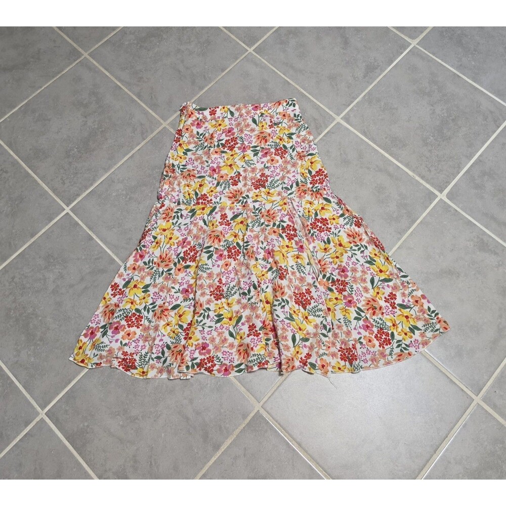 Women’s XS / US 2 Floral Print Midi Skirt with Side Slit Colorful Spring Summer